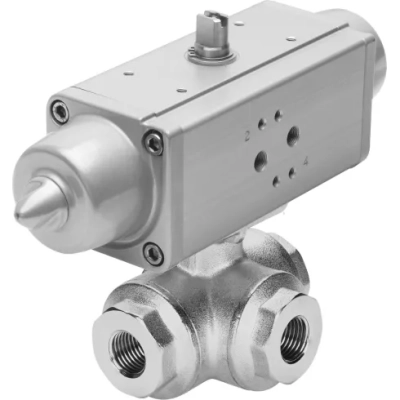 Шаровой кран с приводом Festo VZBA-3/8-GGG-63-32L-F0304-V4V4T-PS30-R-90-4-C Ру63 Ду10 (PN63 DN10)